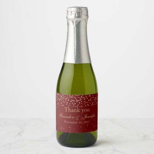 Red & Gold Custom Wedding Sparkling Wine Label Schaumweinetikett (Vorderseite)