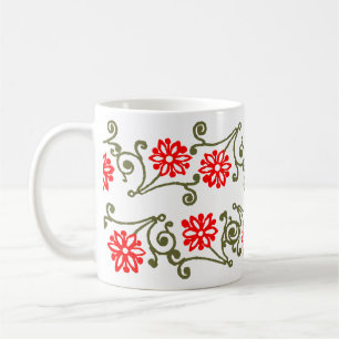 Red Gold Daisy and Curls Etching Coffee Tasse