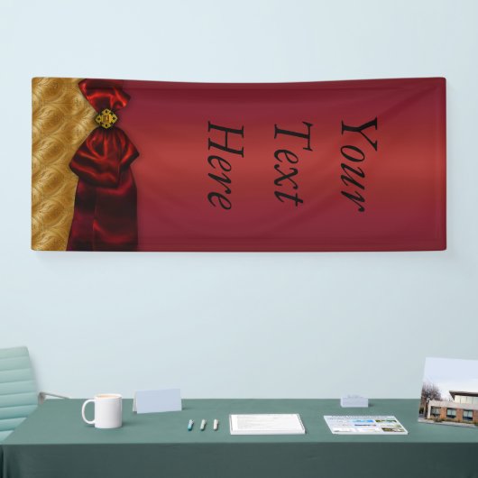 Red Gold Damask Bow Banner (Messe)