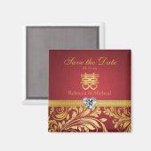 Red & Gold Damask, Chinesisches Doppelglücksgefühl Magnet (Vorderseite/Rückseite)