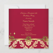 Red Gold Damask Elegante Geburtstagsparty Einladung (Rückseite)