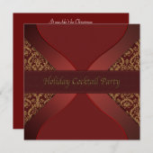 Red & Gold Damask Holiday Cocktail Party Einladung (Vorne/Hinten)