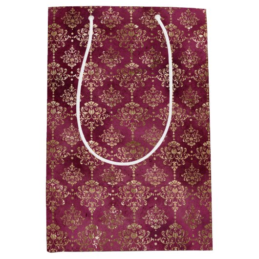 Red Gold Damask Mittlere Geschenktüte (Vorderseite)