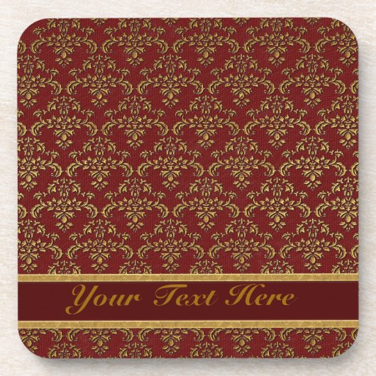 Red & Gold Damask Muster Untersetzer (Vorderseite)