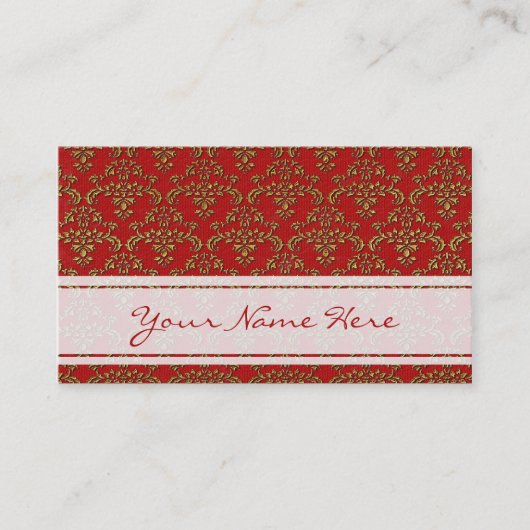 Red & Gold Damask Muster Visitenkarte (Vorderseite)