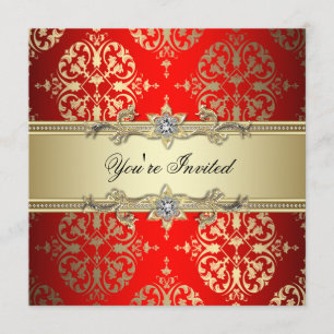 Red Gold Damask Party Einladung