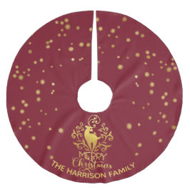 Red Gold Deer Frohe Weihnachten Polyester Weihnachtsbaumdecke