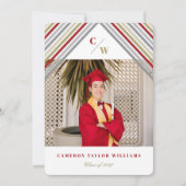 Red Gold Diagonal Stripes Moderne Graduierungspart Einladung (Vorderseite)