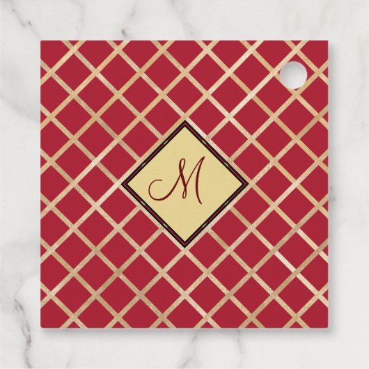 Red Gold Diamond Geometric Monogram Custom Geschenkanhänger (Rückseite)