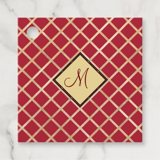 Red Gold Diamond Geometric Monogram Custom Geschenkanhänger (Vorderseite)