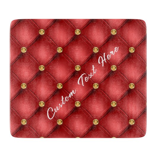 Red Gold Diamond Tufed Custom Text Cutting Board Schneidebrett (Vorderseite)