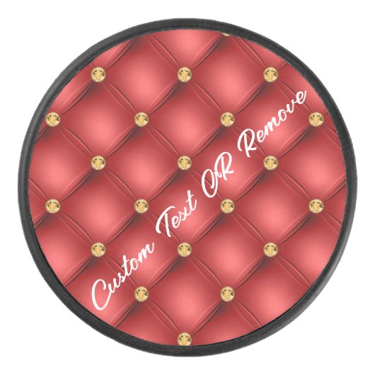 Red Gold Diamond Tufed Custom Text Hockey Puck (Vorderseite)