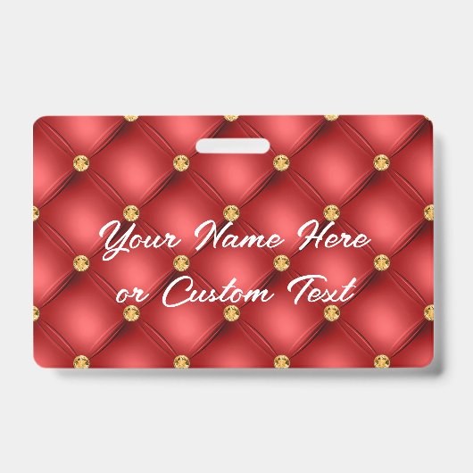 Red Gold Diamond Tufed Custom Text Name Abzeichen Ausweis (Vorderseite)