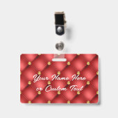 Red Gold Diamond Tufed Custom Text Name Abzeichen Ausweis (Vorderseite mit Clip)