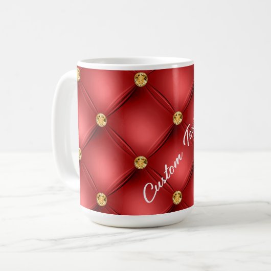 Red Gold Diamond Tufed Custom Text Name Tasse (Vorderseite Links)