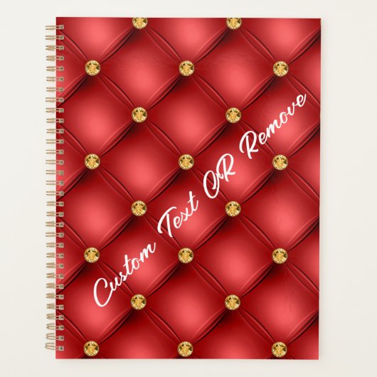 Red Gold Diamond Tufed Custom Text Planner Planer (Vorderseite)