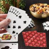 Red Gold Diamond Tufed Custom Text Playing Cards Spielkarten (In Situ)