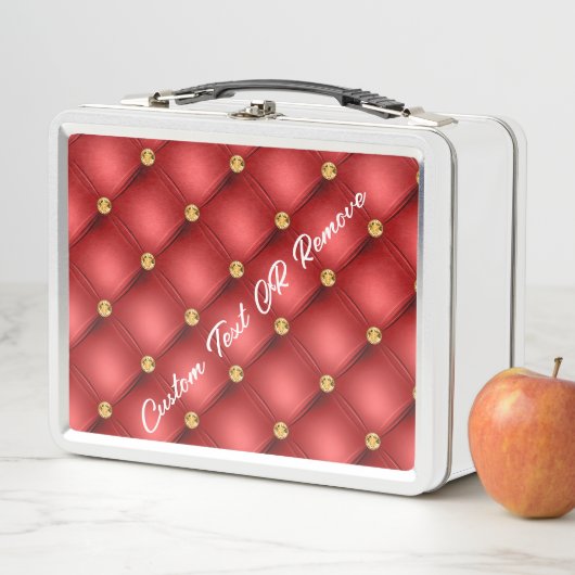 Red Gold Diamond Tuft Metal Lunch Box Custom Text (Beispiel)