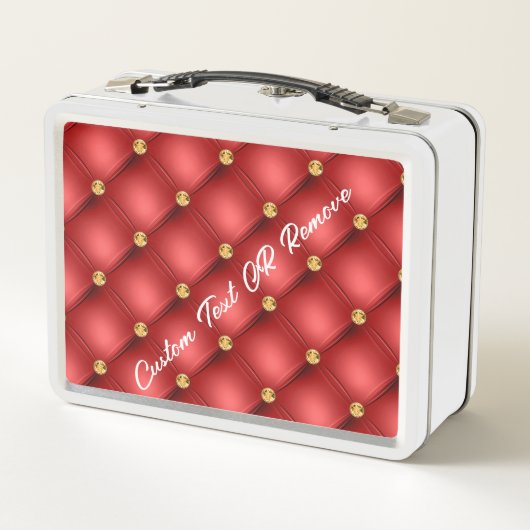 Red Gold Diamond Tuft Metal Lunch Box Custom Text (Rückseite)