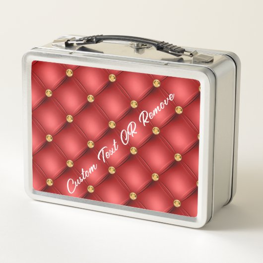 Red Gold Diamond Tuft Metal Lunch Box Custom Text (Rückseite)