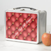Red Gold Diamond Tuft Metal Lunch Box Custom Text (Beispiel)
