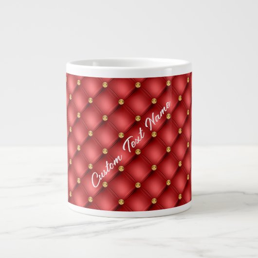 Red Gold Diamond Tufted Custom Text Coffee Tasse (Vorderseite)
