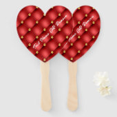 Red Gold Diamond Tufted Custom Text Hand Fan Fächer (Vorne und Hinten)