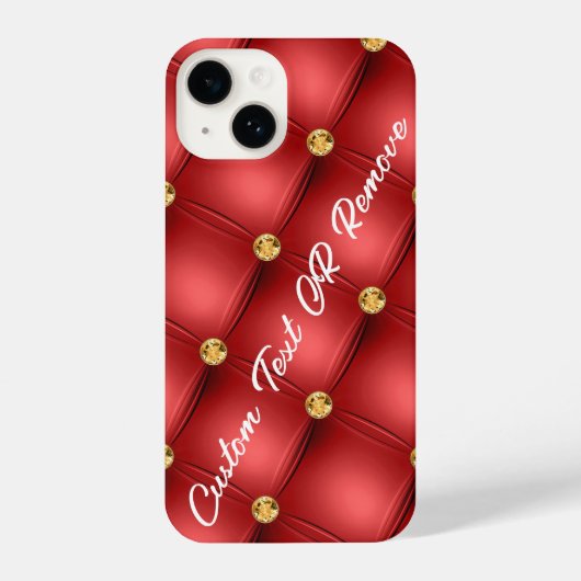 Red Gold Diamond Tufted Custom Text iPhone Case Hülle (Rückseite)