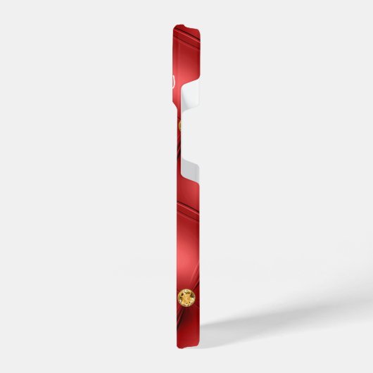 Red Gold Diamond Tufted Custom Text iPhone Case Hülle (Linke Seite)