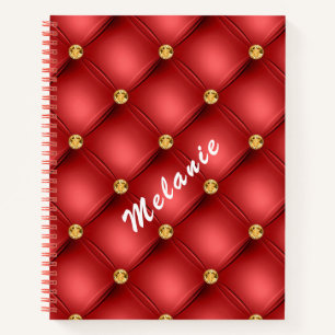 Red Gold Diamond Tufted Custom Text Notebook Notizblock