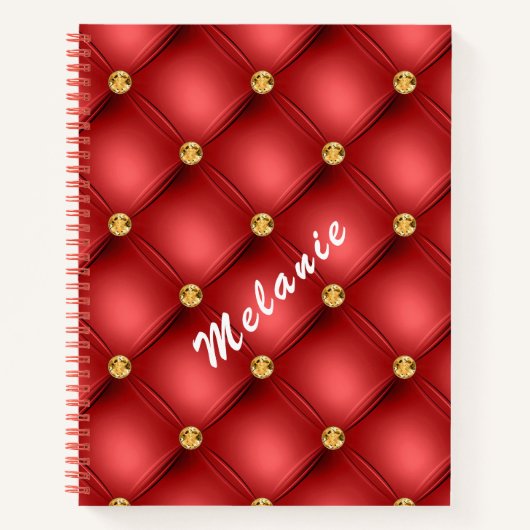 Red Gold Diamond Tufted Custom Text Notebook Notizblock (Vorderseite)