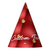 Red Gold Diamond Tufted Custom Text Party Hat Partyhütchen (Links)