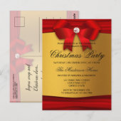 Red, Gold & Diamond Weihnachtszeit-Party Einladung Postkarte (Vorne/Hinten)