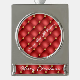 Red Gold Diamonds Custom Text Weihnachtsschmuck Banner-Ornament Silber