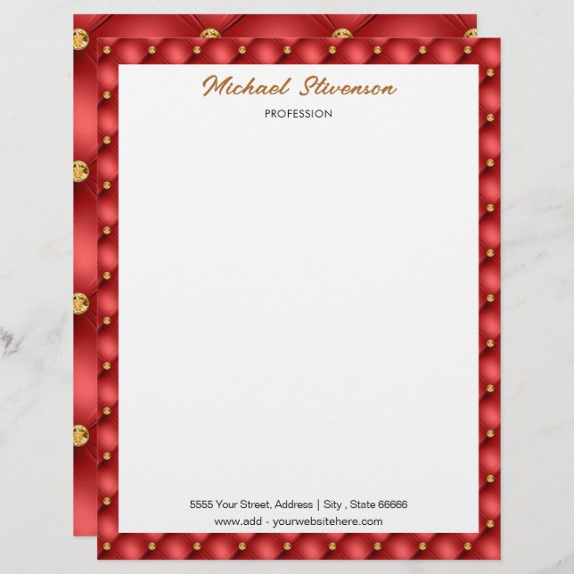 Red Gold Diamonds Gerahmt Letterhead Personalisier Briefbogen (Vorne/Hinten)