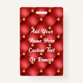 Red Gold Diamonds Tufted Individuelle Name Abzeich Ausweis (Vorderseite)
