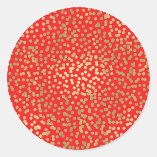 Red & Gold Dots Confetti Elegantes Party Chic Glam Runder Aufkleber (Vorderseite)