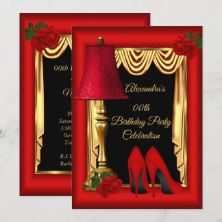 Red Gold Drapes High Heels Rose Geburtstagsparty Einladung