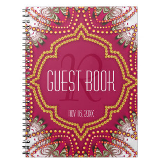 Red Gold Eastern Bohemisch Monogram Guest Book Notizblock