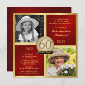 Red Gold Einladungen zum Geburtstag Dann & Jetzt 2 (Vorne/Hinten)