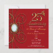Red & Gold Elegant Diamond 25 25 Jahre Einladung (Vorderseite)