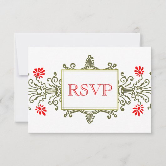 Red Gold Elegante Blumen Custom RSVP Card (Vorderseite)