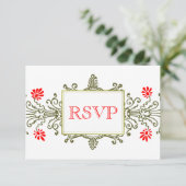Red Gold Elegante Blumen Custom RSVP Card Karte (Stehend Vorderseite)
