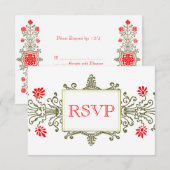 Red Gold Elegante Blumen Custom RSVP Card Karte (Vorne/Hinten)