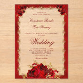 Red Gold Elegante Monogram Rose Formal Wedding Acryleinladungen (Vorderseite)