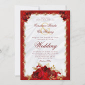 Red Gold Elegante Monogram Rose Formal Wedding Einladung (Vorderseite)