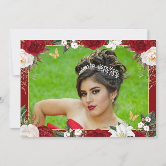 Red & Gold Elegante Quinceñera Save The Date (Rückseite)
