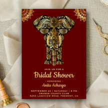 Red Gold Elephant Indian Bridal Dusche Einladung