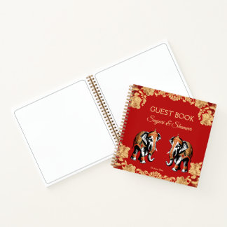 Red gold elephants Indian wedding guest book Notizblock