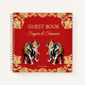 Red gold elephants Indian wedding guest book Notizblock (Vorderseite)